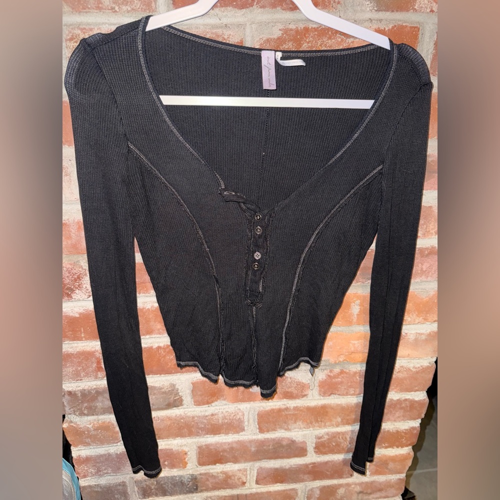 Urban Outfitters Black Ribbed Button-Up Top